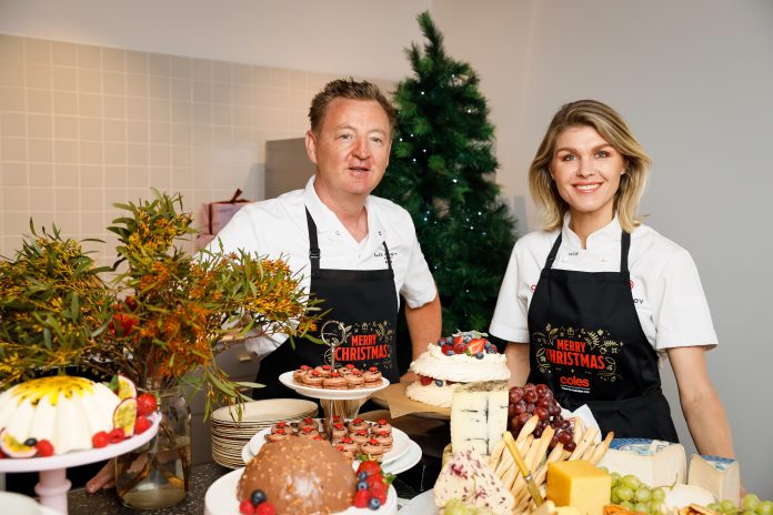 Luke Mangan and Courtney Roulston during the Coles Christmas Media Launch on October 14, 2020 in Sydney, Australia. (Photo by Hanna Lassen/Getty Images for Coles)
